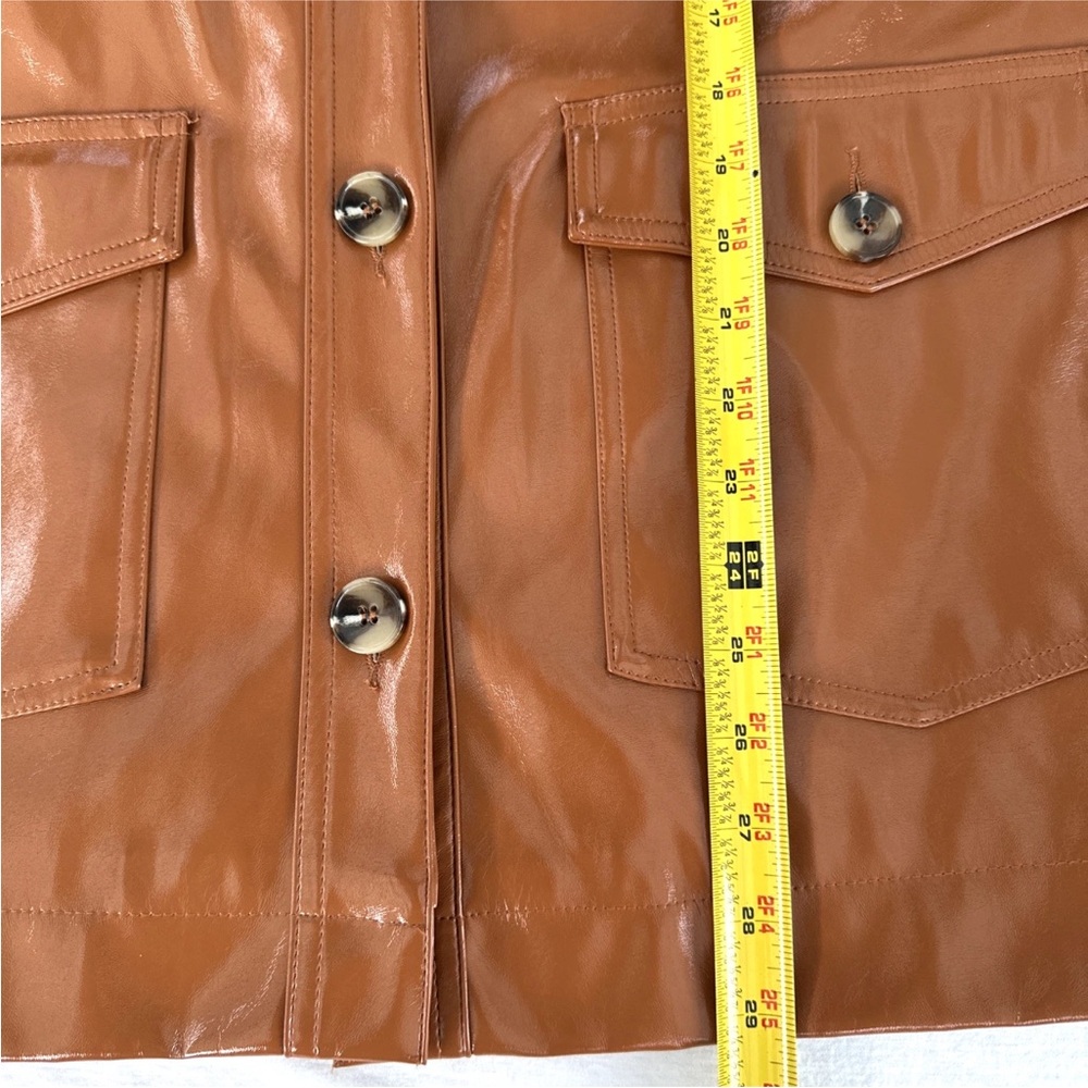 Topshop Women Casey Brown Belted Glossy High Impact Button Front Vegan Jacket - Picture 15 of 15